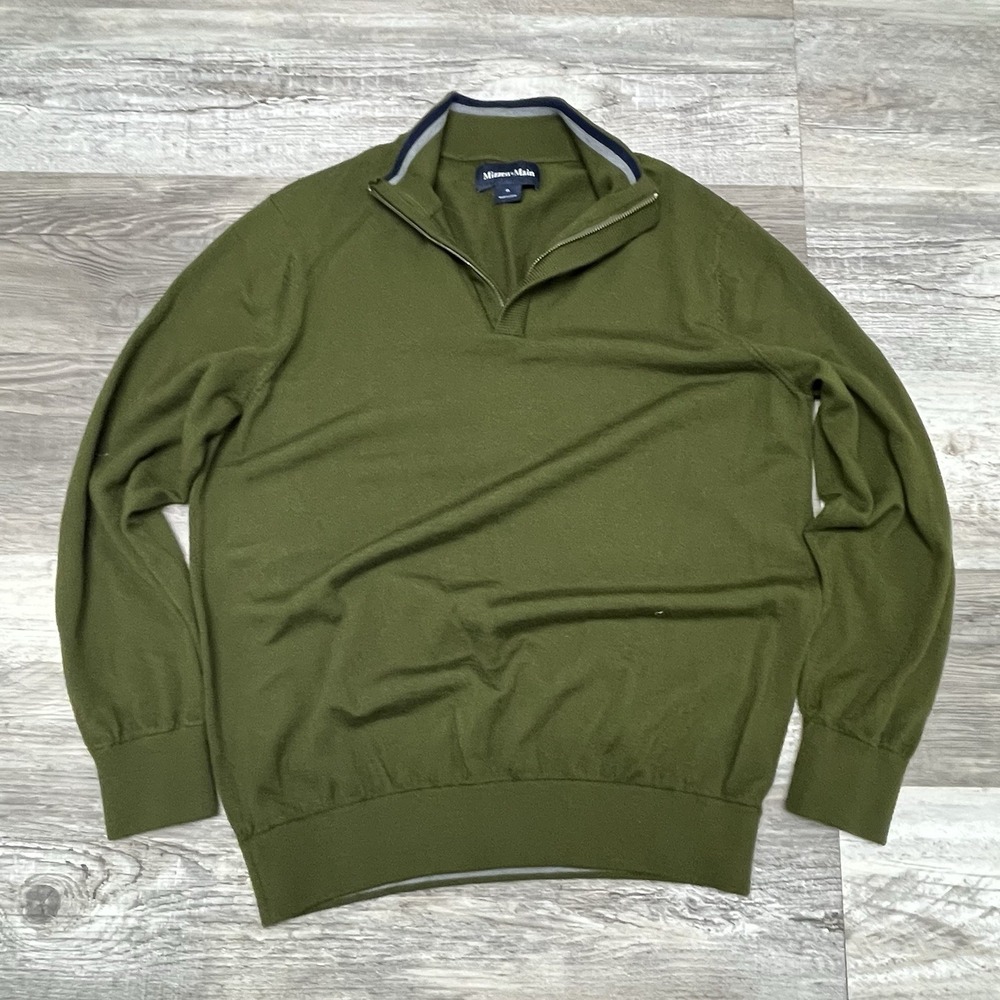 Mizzen + Main Golf Quarter 1/4 Zip Sweater Mens Sz L Large Green Merino‎ Wool